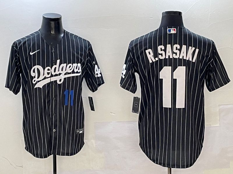 Men Los Angeles Dodgers #11 R.Sasaki Black Stripe Jointly Name 2025 Nike MLB Jersey style 8->los angeles dodgers->MLB Jersey